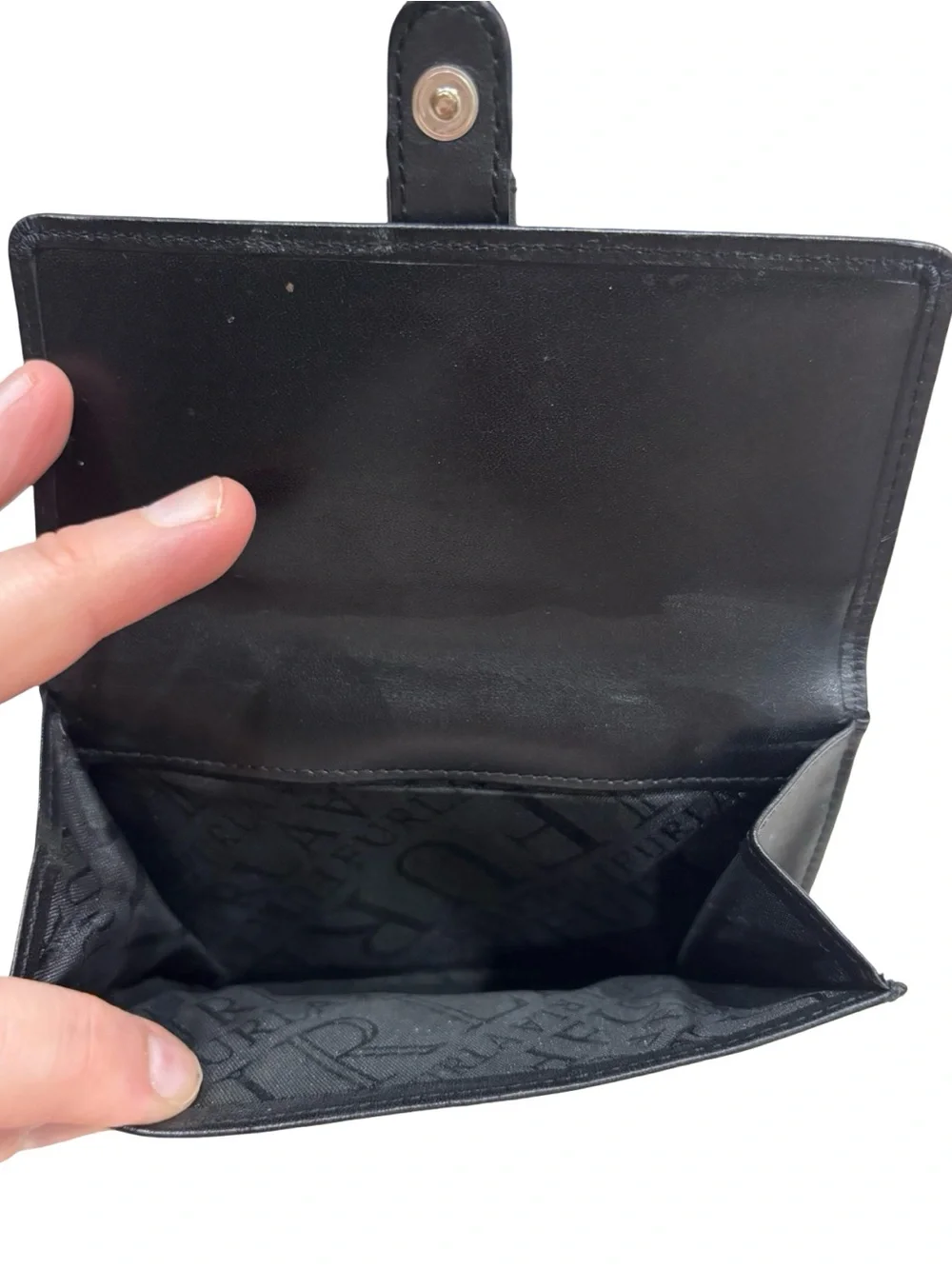 Vintage Furla Black Genuine Leather Bifold Wallet Silver Ring Hardware